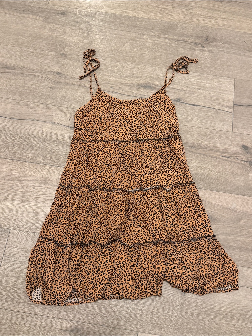 SHEIN Leopard Print Tiered Mini Dress - Tan/Black